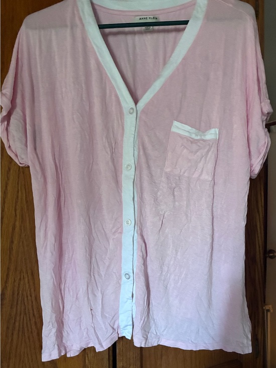 Anne Klein Other - Anne Klein Women's Size L Pink Short-Sleeve Pajama Top V-Neck White Trim